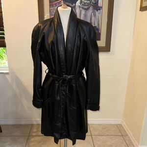 Excelled Black Long Leather Coat w/Belt Size Medium